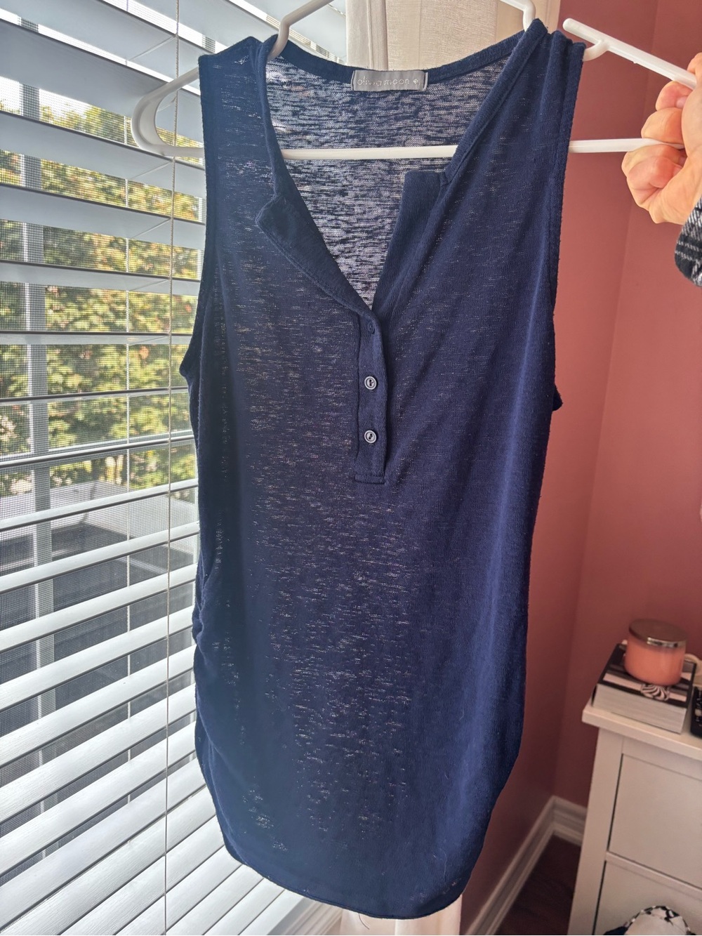 Olivia Moon Navy Sleeveless Henley Tank